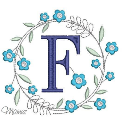 Monogramm  *  F  *  im Frühlings atemberaubendem Blumenkranz - Stickdateien in 5 Größen