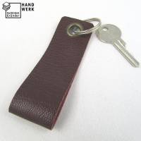 Schlüsselanhänger, Leder, dunkelrot, Schlüsselring rund, 11 x 3,5 cm Bild 1