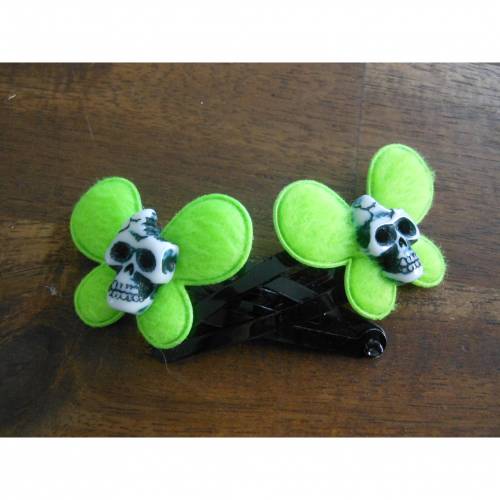 Schmetterlinge  Haarspange Skull Stoff  Totenkopf grün