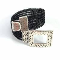 double wire crochet cuff bracelet - black coloured copper wire with silver colored, engraved belt clasp, width of the wi Bild 5