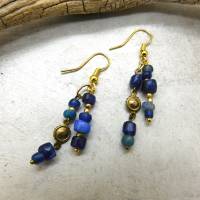Ohrringe, Ohrhänger mit blauen Djenne Glasperlen - blau, gold - 5,2cm