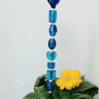 Blumenstecker Pflanzenstecker Gartenstecker Blaue Silberfolien Perlen Bild 1