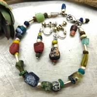 Armband-Ohrring-Set Römisches Glas und antike Nila Perlen