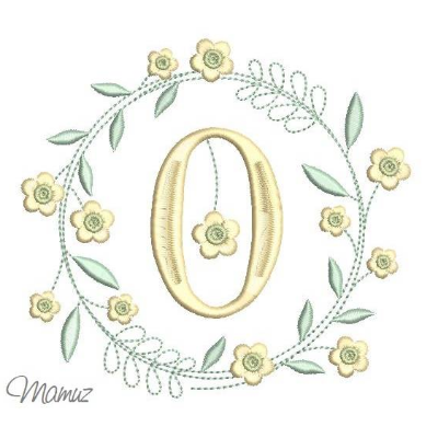 Monogramm  *  O  *  im Frühlings atemberaubendem Blumenkranz - Stickdateien in 5 Größen