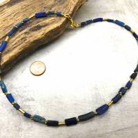 Halskette - blaue römische Glasperlen - Messing - 44,5cm