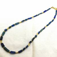 Halskette - blaue römische Glasperlen - Messing - 44,5cm Bild 2