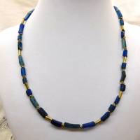 Halskette - blaue römische Glasperlen - Messing - 44,5cm Bild 4