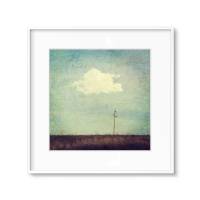 Malerische Landidylle, Landschaft mit Stromleitung und Wolke am Himmel, Bild, Druck quadratisch im Vintage Stil Bild 1