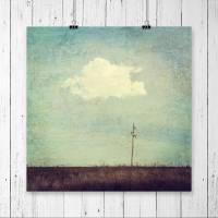 Malerische Landidylle, Landschaft mit Stromleitung und Wolke am Himmel, Bild, Druck quadratisch im Vintage Stil Bild 2