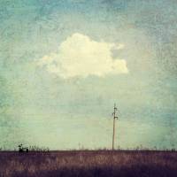 Malerische Landidylle, Landschaft mit Stromleitung und Wolke am Himmel, Bild, Druck quadratisch im Vintage Stil Bild 4
