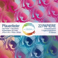 Digipapier Pfauenfeder mit Kupfer-Optik, Farbvariante Orange, Rosa, mit passendendem DigiStamp zum Sofortdownload Bild 10