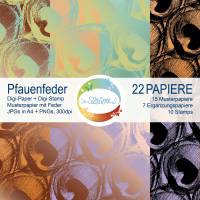 Digipapier Pfauenfeder mit Kupfer-Optik, Farbvariante Orange, Rosa, mit passendendem DigiStamp zum Sofortdownload Bild 9