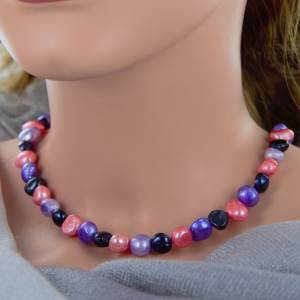 Perlen bunt Lila Lachs dunkel Blau kräftige Farben  Silber Federring Bild 2