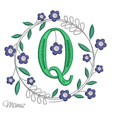 Monogramm  *  Q  *  im Frühlings atemberaubendem Blumenkranz - Stickdateien in 5 Größen