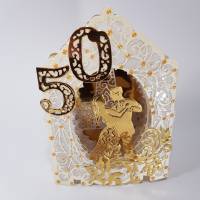 Goldhochzeit Karte Dioramakarte gold creme perlmutt edel elegant Stellkarte Grußkarte Goldene Hochzeit Bild 1