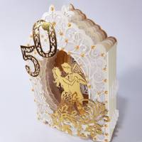 Goldhochzeit Karte Dioramakarte gold creme perlmutt edel elegant Stellkarte Grußkarte Goldene Hochzeit Bild 2