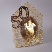 Goldhochzeit Karte Dioramakarte gold creme perlmutt edel elegant Stellkarte Grußkarte Goldene Hochzeit Bild 3