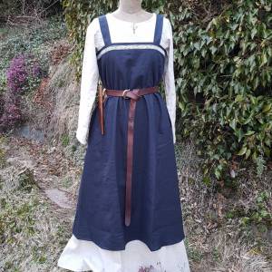 Wikinger Kleid, blaues Leinen Schürzenkleid, Mittelalter Gewandung, Cosplay Kostüm, LARP Bild 1