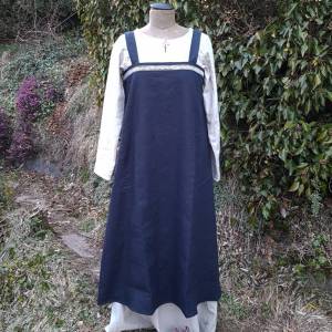 Wikinger Kleid, blaues Leinen Schürzenkleid, Mittelalter Gewandung, Cosplay Kostüm, LARP Bild 3