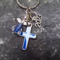Glaube Firmung Kommunion Taufe Konfirmation Kreuz Engel    Schlüsselanhänger  blau Bild 1
