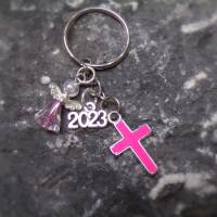 Glaube Firmung Kommunion Taufe Konfirmation Kreuz Engel    Schlüsselanhänger  rosa Bild 1