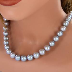 Perlenkette im strahlenden Silbergrau – Süßwasser-Perlenkette – Klassiker in 50 cm Länge 925er Silber Bild 2