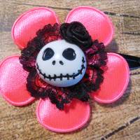 Skull  Blume Stoff Neon Pink schwarz   Totenkopf ,Haarspange ,cosplay, Satin Bild 2