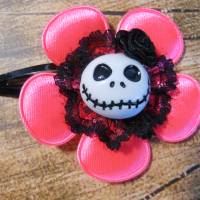 Skull  Blume Stoff Neon Pink schwarz   Totenkopf ,Haarspange ,cosplay, Satin Bild 3