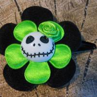 Skull  Blume Stoff Neon grün schwarz   Totenkopf ,Haarspange ,cosplay, Satin Bild 2