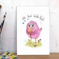 Birdies ICH HAB DICH LIEB Print Poster Wanddeko Kinderzimmer Bild mit Spruch Aquarellzeichnung Vogel Geschenk kaufen Bild 2