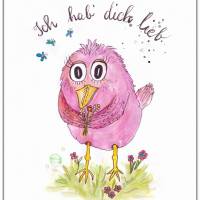 Birdies ICH HAB DICH LIEB Print Poster Wanddeko Kinderzimmer Bild mit Spruch Aquarellzeichnung Vogel Geschenk kaufen Bild 4