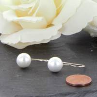 weiße Ohrringe Muschelkern MK-Perlen weiß 10 mm mit festem Silber Haken Ohrschmuck Bild 3