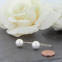 weiße Ohrringe Muschelkern MK-Perlen weiß 10 mm mit festem Silber Haken Ohrschmuck Bild 9