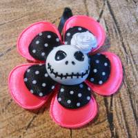 Skull  Blume Stoff Neon pink polka dots  schwarz   Totenkopf ,Haarspange ,cosplay, Satin Bild 1