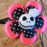 Skull  Blume Stoff Neon pink polka dots  schwarz   Totenkopf ,Haarspange ,cosplay, Satin Bild 3