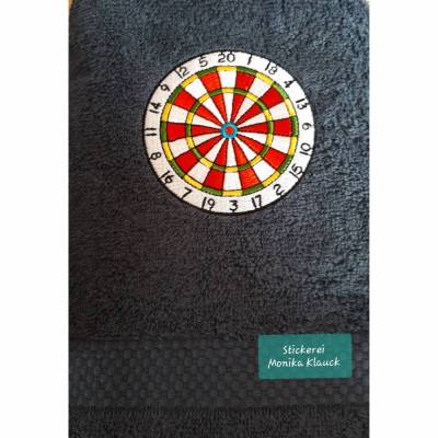 Handtuch, anthrazit, 50 x 100, mit Dartscheibe und nach Wunsch mit Namen