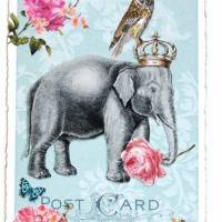 Nostalgie Postkarte Geburtstagskarte Glitterpostkarte Elefant Eule Krone Blüten Blumen Rosen Schmetterling Bild 1