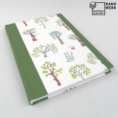 Notizbuch, Bäume mittel-grün , DIN A5, Hardcover, 100 Blatt Fadenheftung Recyclingpapier