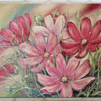 COSMEA - SCHMUCKKÖRBCHEN  -  Blumenbild mit Metallikakzenten und Glitter auf Leinwand 80cm x 60cm Bild 1