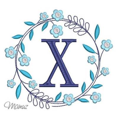 Monogramm  *  X  *  im Frühlings atemberaubendem Blumenkranz - Stickdateien in 5 Größen