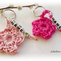 Personalisierter Schlüsselanhänger mit Blume aus Segelseil/Segeltau - aus 6 Farben wählbar,Name,rosa,pink Bild 1
