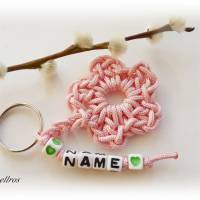 Personalisierter Schlüsselanhänger mit Blume aus Segelseil/Segeltau - aus 6 Farben wählbar,Name,rosa,pink Bild 2