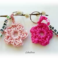 Personalisierter Schlüsselanhänger mit Blume aus Segelseil/Segeltau - aus 6 Farben wählbar,Name,rosa,pink Bild 4