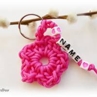Personalisierter Schlüsselanhänger mit Blume aus Segelseil/Segeltau - aus 6 Farben wählbar,Name,rosa,pink Bild 5