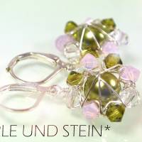 Ohrhänger Draht und Kristall - grün / opalrosa Bild 2