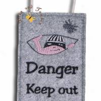 Bestickter Door-Hanger Türschild Türhänger Homeoffice Danger Keep out witzige Geschenkideen Bild 1