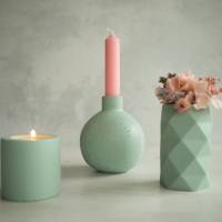 Kerzenständer, Teelichthalter und Vase in grün - Beton bzw. Raysin Bild 4