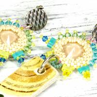 lässige bunte hippie ohrstecker, geschenk, ostern, ohrringe, beadwork, keramik, glasperlen türkis, beige Bild 3