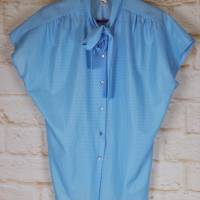 Vintage Sommer Bluse Kurzarm Josi Style Größe 40 Hellblau Karo Schluppenbluse Blusentop Stehkragen Bild 1