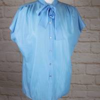 Vintage Sommer Bluse Kurzarm Josi Style Größe 40 Hellblau Karo Schluppenbluse Blusentop Stehkragen Bild 2